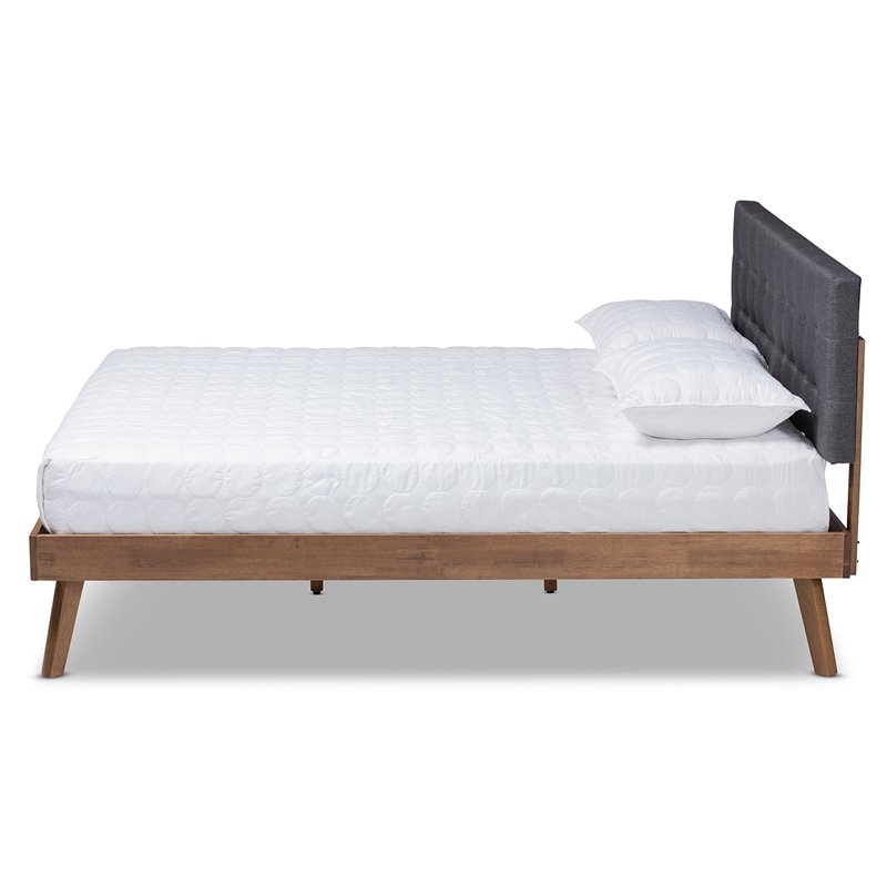 Bowery Hill Queen Size Dark Gray Fabric Walnut Finished Platform Bed
