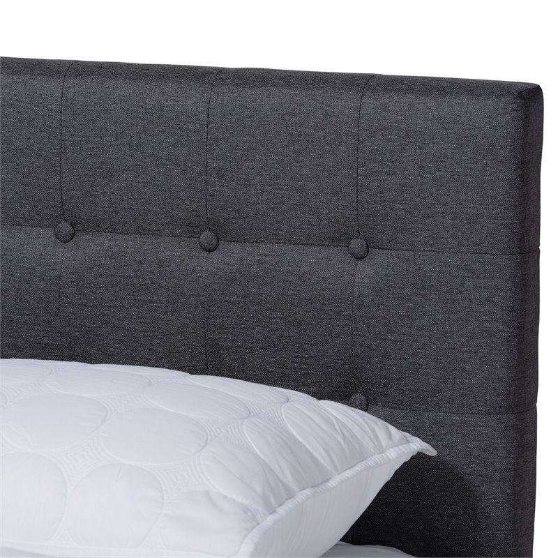 Bowery Hill Queen Size Dark Gray Fabric Walnut Finished Platform Bed