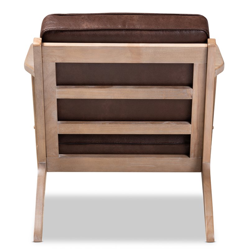 Bowery Hil Dark Brown Faux Leather Antique Oak Finished Wood Armchair