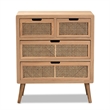 Bowery Hill Mid-Century 4-Drawer Wood/Rattan Accent Chest in Medium Oak