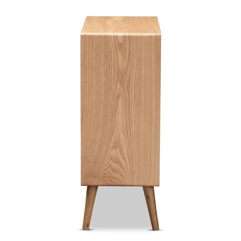 Bowery Hill Mid-Century 4-Drawer Wood/Rattan Accent Chest in Medium Oak