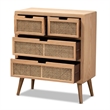 Bowery Hill Mid-Century 4-Drawer Wood/Rattan Accent Chest in Medium Oak