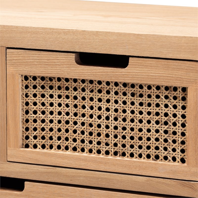 Bowery Hill Mid-Century 4-Drawer Wood/Rattan Accent Chest in Medium Oak