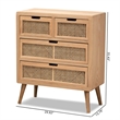Bowery Hill Mid-Century 4-Drawer Wood/Rattan Accent Chest in Medium Oak