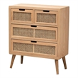 Bowery Hill Mid-Century 4-Drawer Wood/Rattan Accent Chest in Medium Oak
