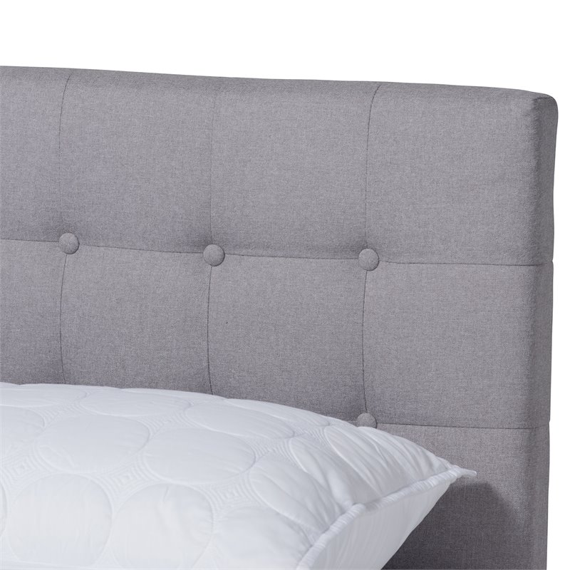 Bowery Hill Mid-Century Fabric Queen Size Platform Bed in Light Gray/Walnut