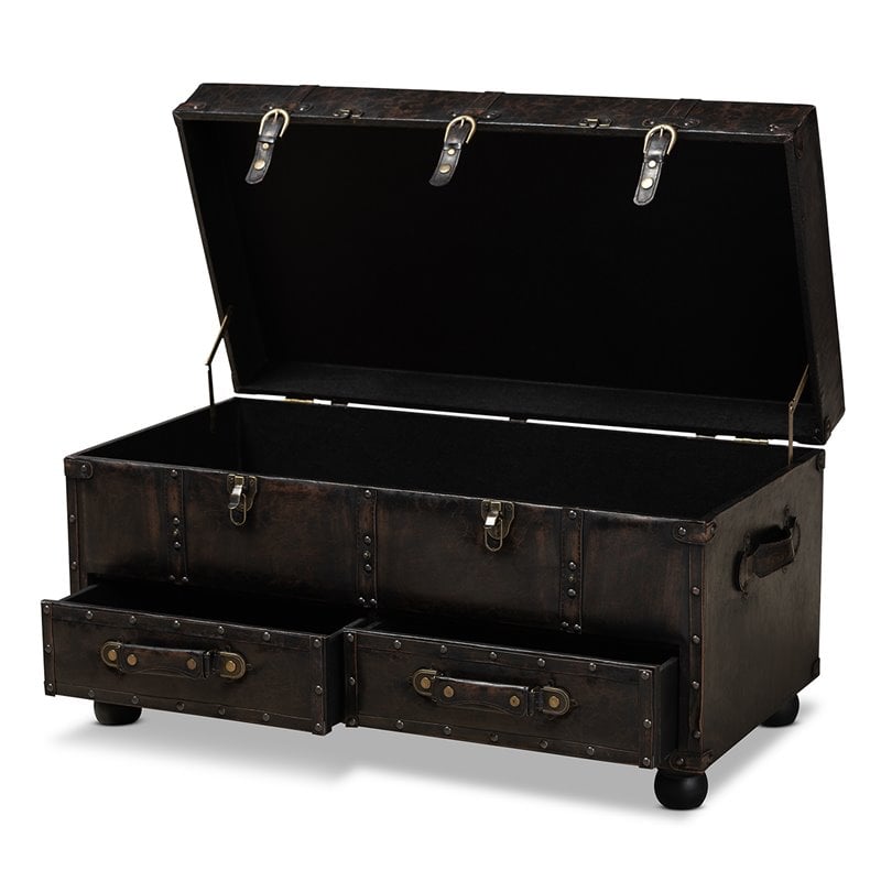 Bowery Hill Dark Brown Faux Leather Upholstered Storage Trunk Ottoman