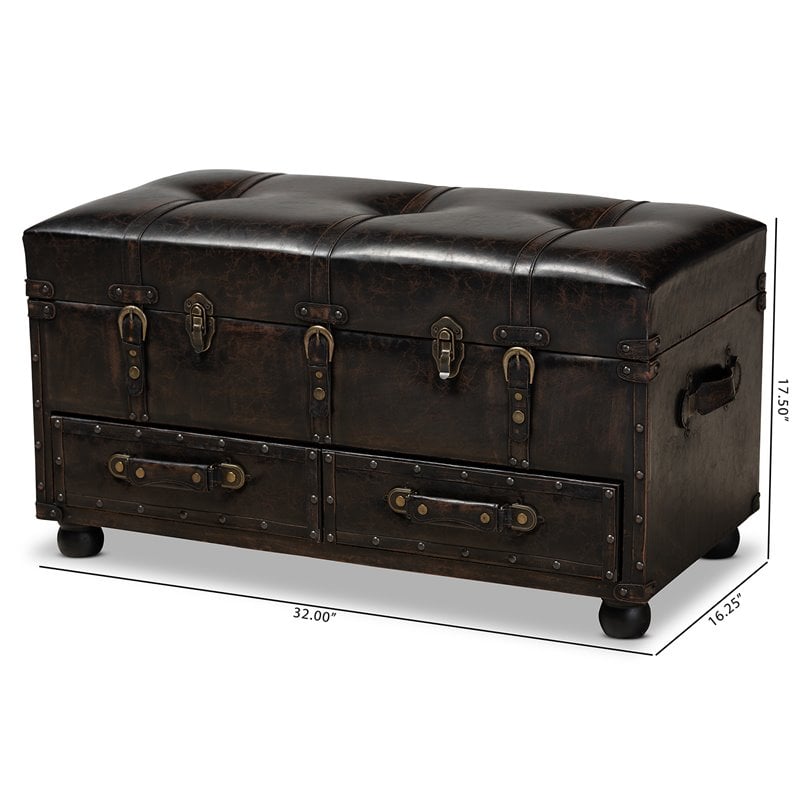 Bowery Hill Dark Brown Faux Leather Upholstered Storage Trunk Ottoman