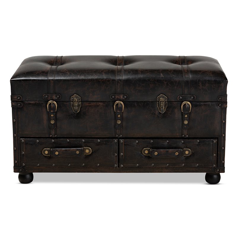 Bowery Hill Dark Brown Faux Leather Upholstered Storage Trunk Ottoman