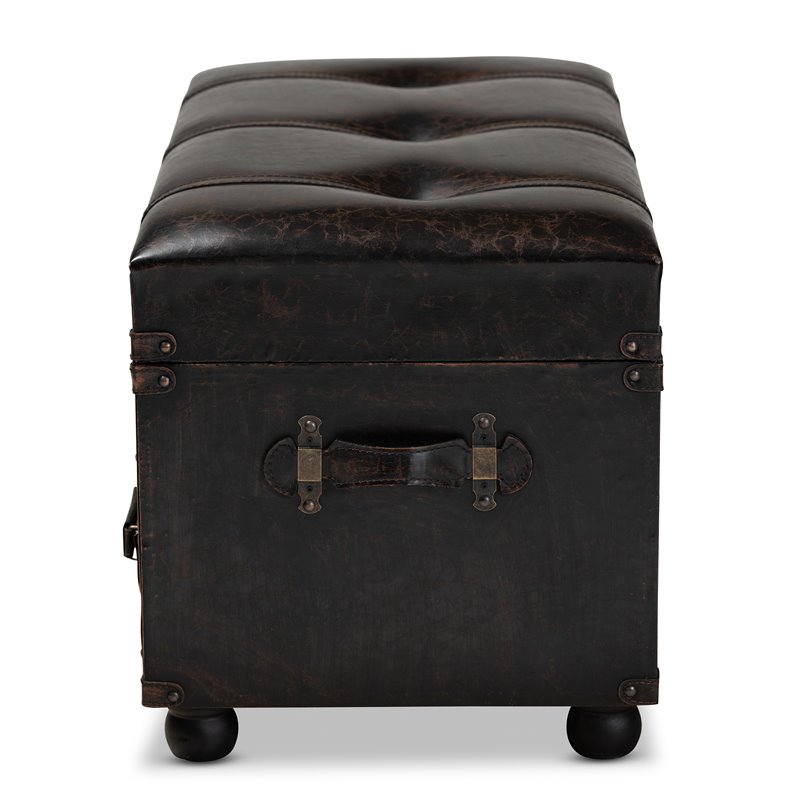 Bowery Hill Dark Brown Faux Leather Upholstered Storage Trunk Ottoman