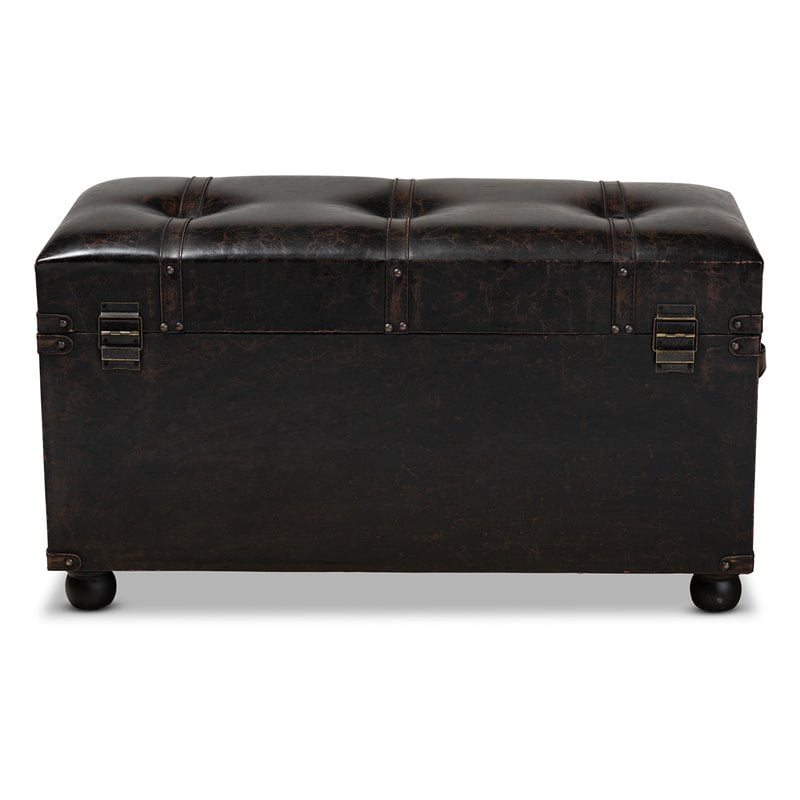 Bowery Hill Dark Brown Faux Leather Upholstered Storage Trunk Ottoman