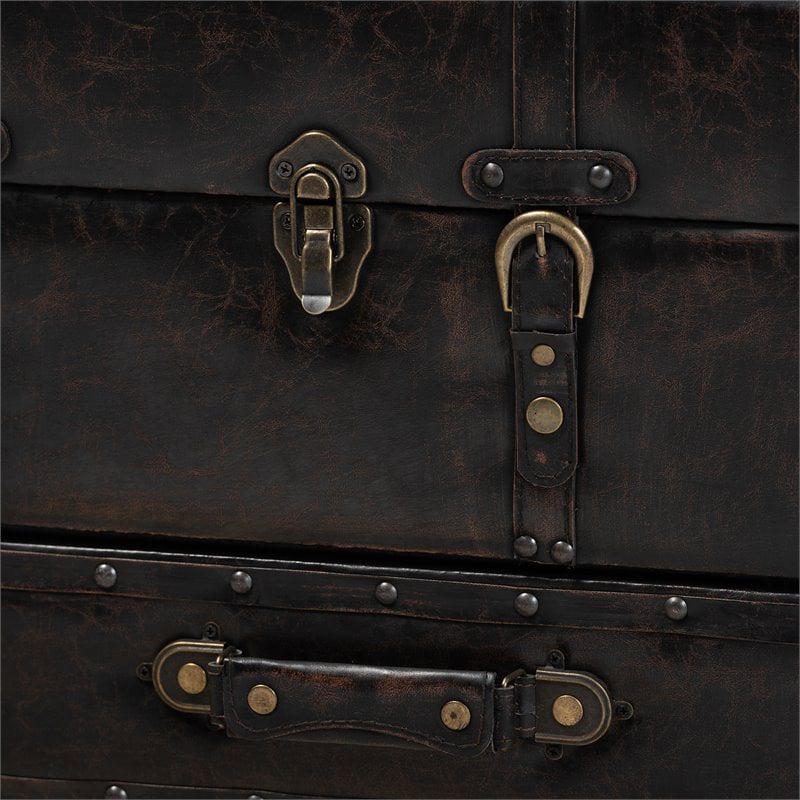 Bowery Hill Dark Brown Faux Leather Upholstered Storage Trunk Ottoman