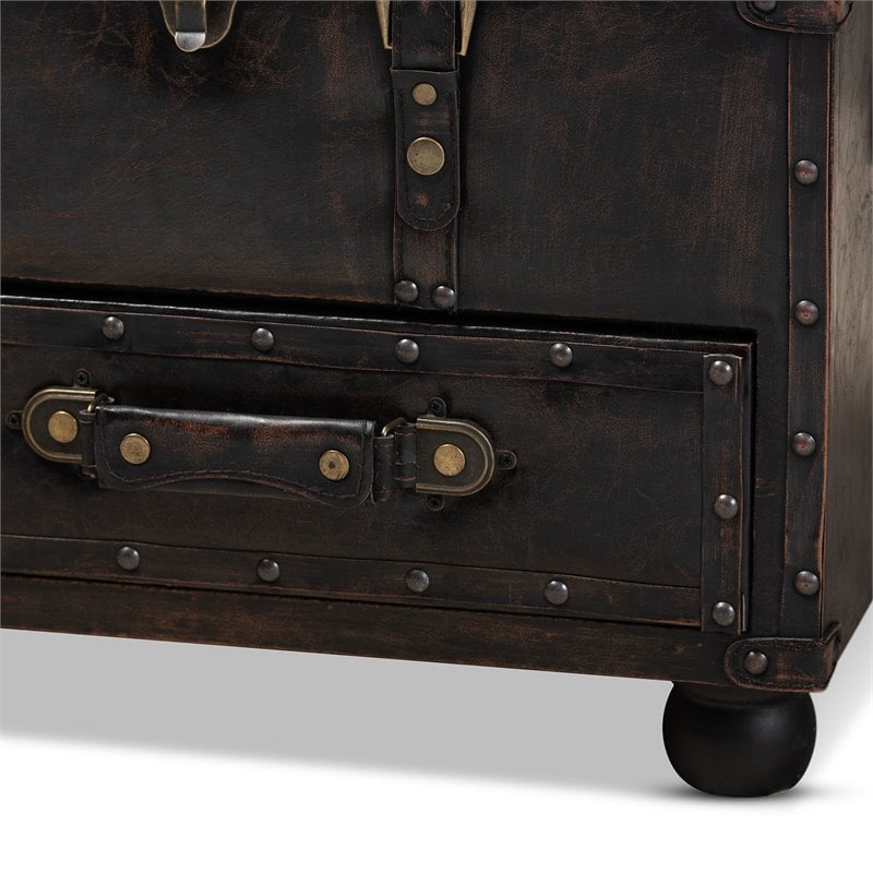 Bowery Hill Dark Brown Faux Leather Upholstered Storage Trunk Ottoman