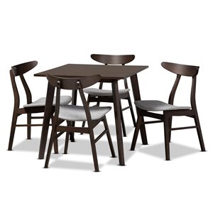 bowery hill upholstered dark oak 5-piece wood dining set in light gray