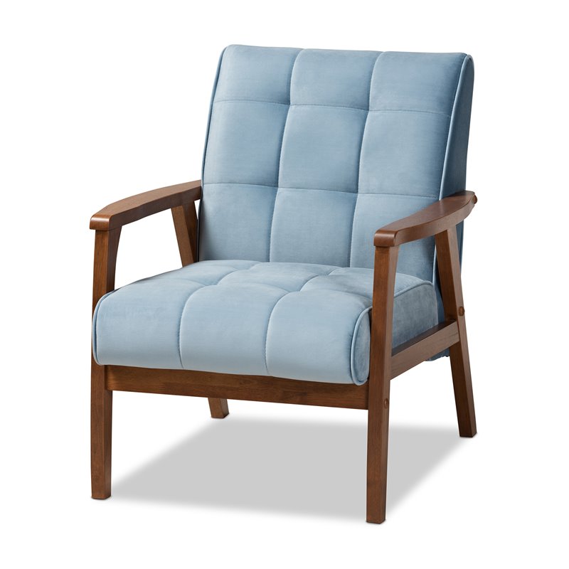 Bowery Hill Light Blue Velvet Upholstered Wood 3-Piece Living Room Set
