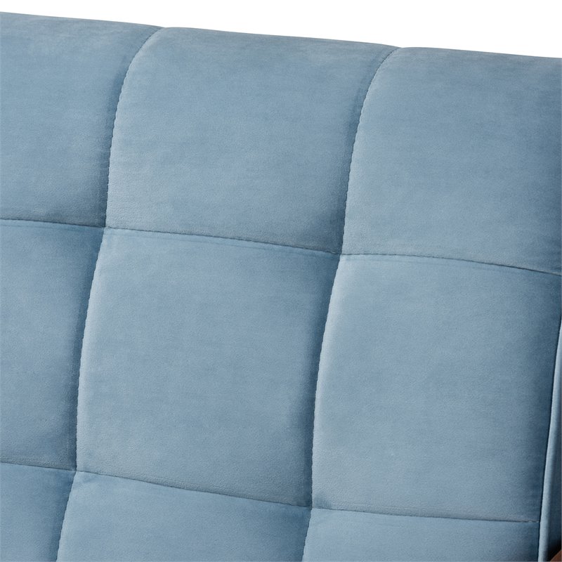 Bowery Hill Light Blue Velvet Upholstered Wood 3-Piece Living Room Set