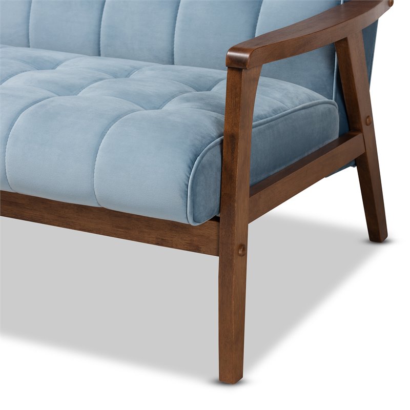 Bowery Hill Light Blue Velvet Upholstered Wood 3-Piece Living Room Set