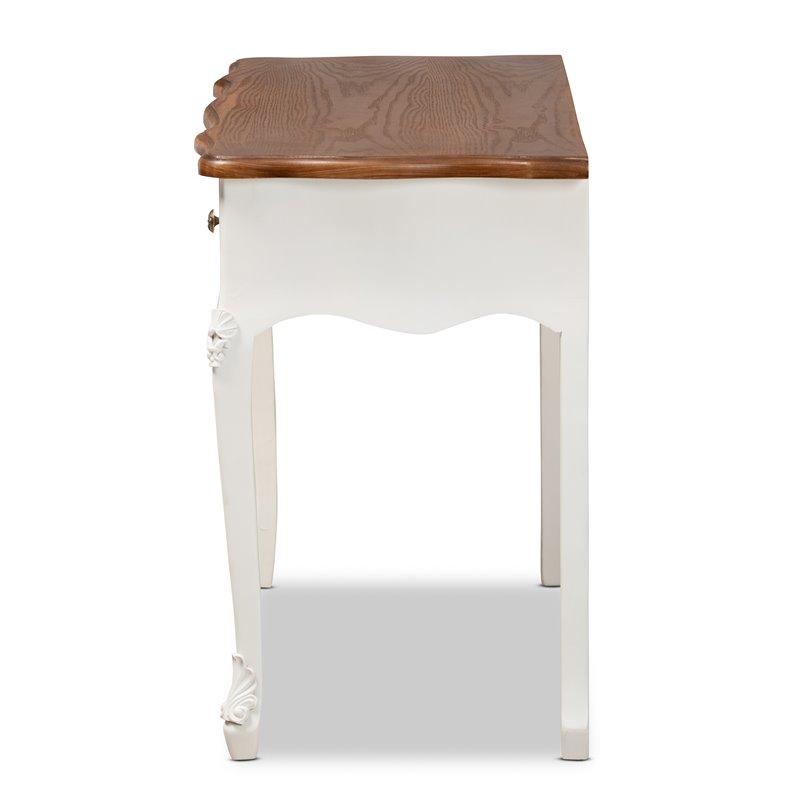 Bowery Hill White and Brown Finished 3-Drawer Small Wood Console Table