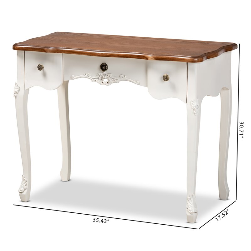 Bowery Hill White and Brown Finished 3-Drawer Small Wood Console Table