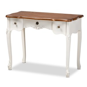 Bowery Hill White and Brown Finished 3-Drawer Small Wood Console Table