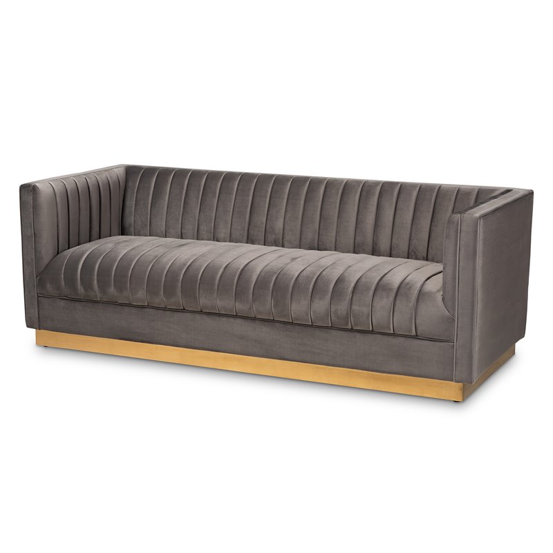 Bowery Hill Modern Velvet Brushed Gold 2-Piece Living Room Set in Gray