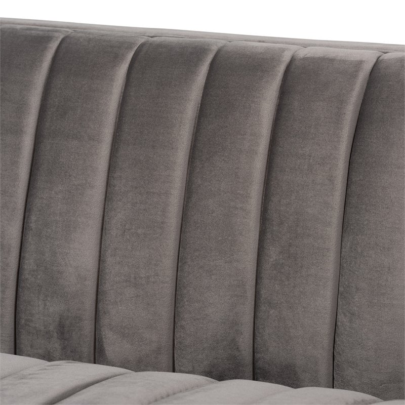 Bowery Hill Modern Velvet Brushed Gold 2-Piece Living Room Set in Gray