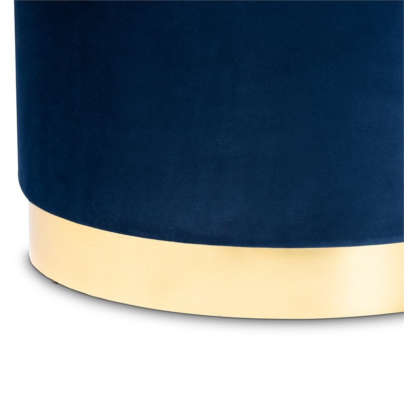 Bowery Hill Navy Blue Velvet Upholstered Gold Finished Storage Ottoman