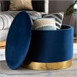 Bowery Hill Navy Blue Velvet Upholstered Gold Finished Storage Ottoman