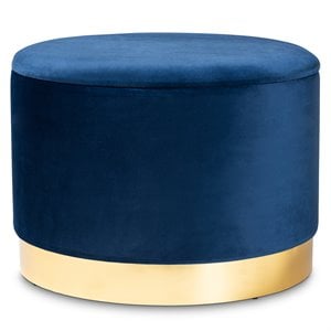Bowery Hill Navy Blue Velvet Upholstered Gold Finished Storage Ottoman