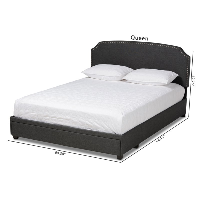 Bowery Hill Modern Fabric Upholstered Platform Storage Queen Bed in Dark Gray