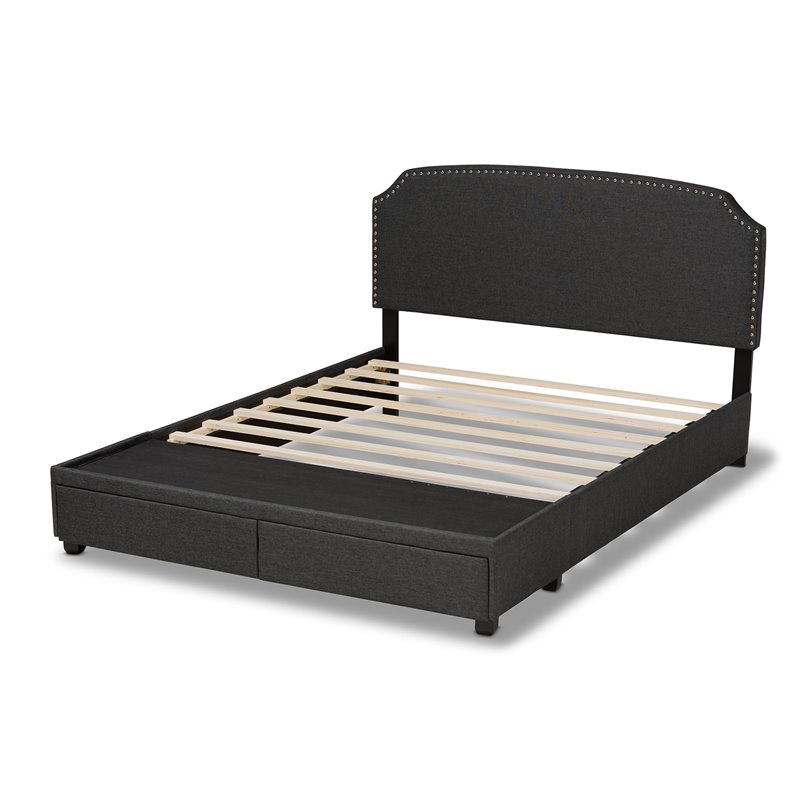 Bowery Hill Modern Fabric Upholstered Platform Storage Queen Bed in Dark Gray