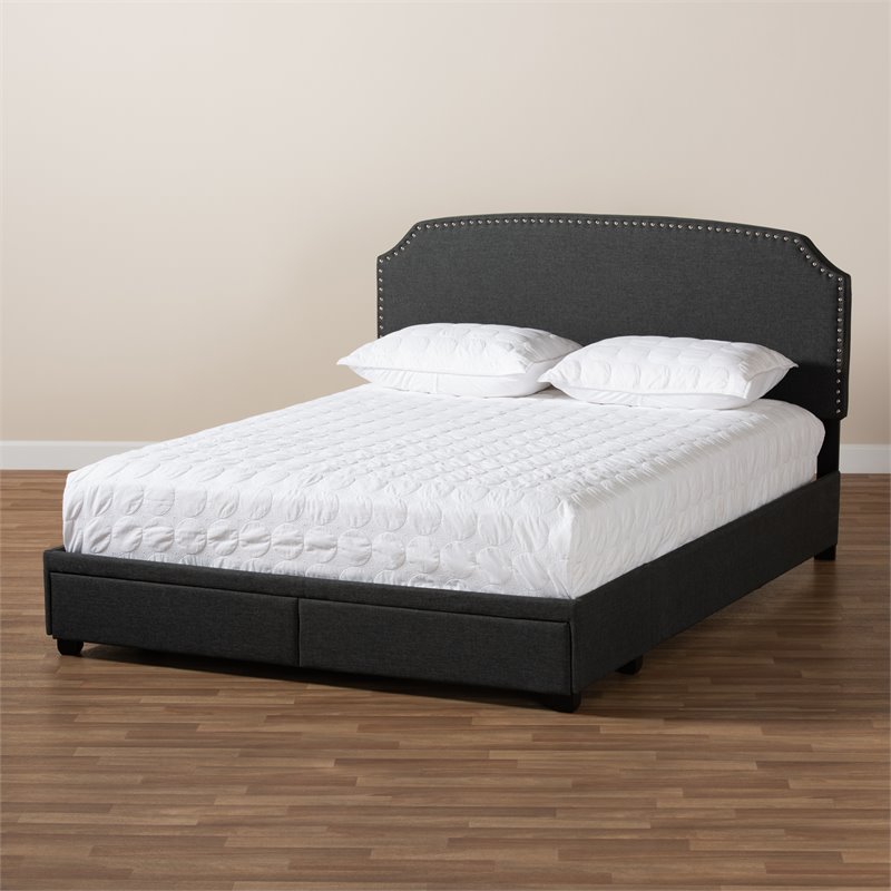 Bowery Hill Modern Fabric Upholstered Platform Storage Queen Bed in Dark Gray
