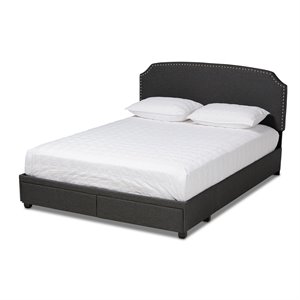 Bowery Hill Modern Fabric Upholstered Platform Storage Queen Bed in Dark Gray