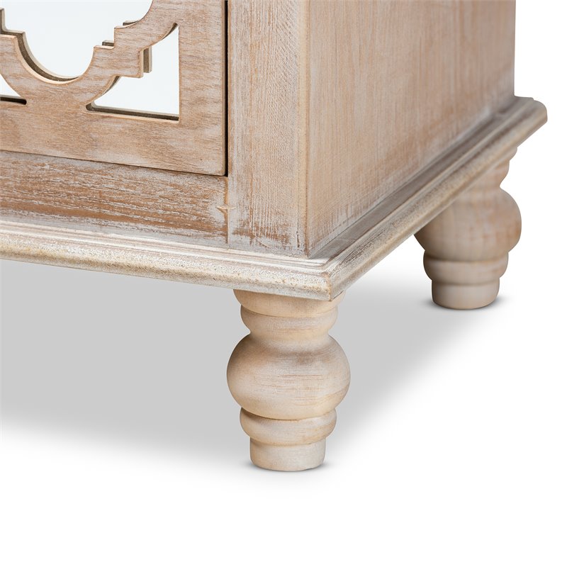 Bowery Hill White-Washed Wood and Mirror 2-Drawer Quatrefoil Nightstand