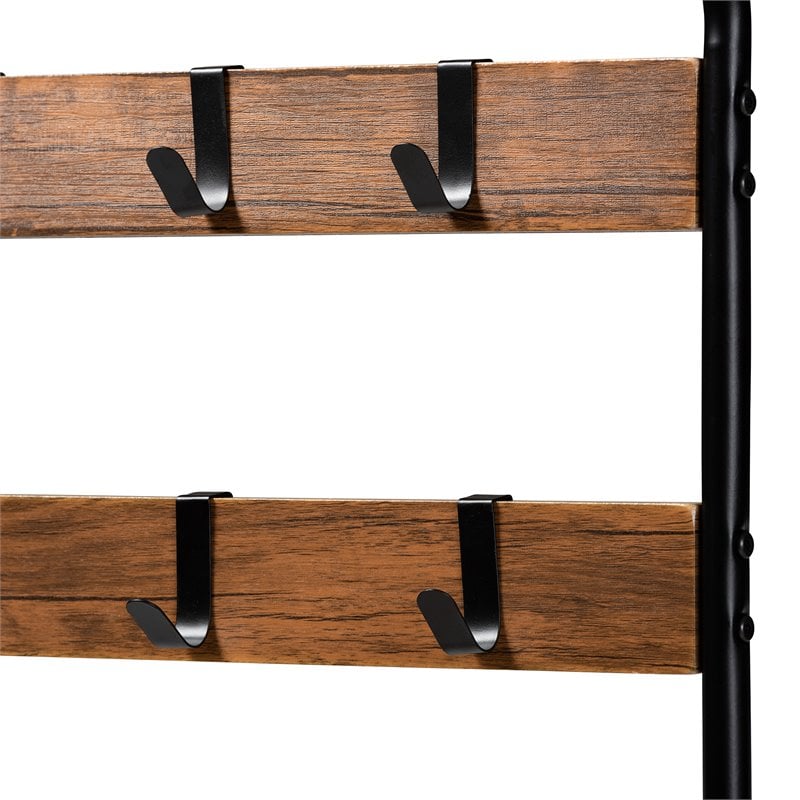 Bowery Hill Distressed Wood and Black Metal Finished Entryway Hall Tree