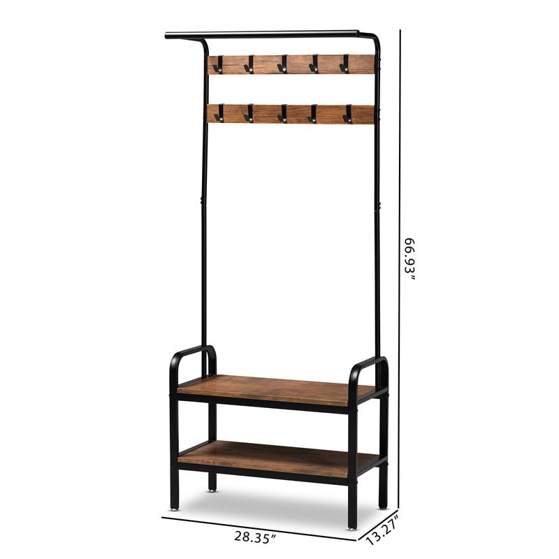 Bowery Hill Distressed Wood and Black Metal Finished Entryway Hall Tree