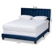 Bowery Hill Contemporary Velvet Queen Size Panel Bed w/ Tufted Headboard in Blue