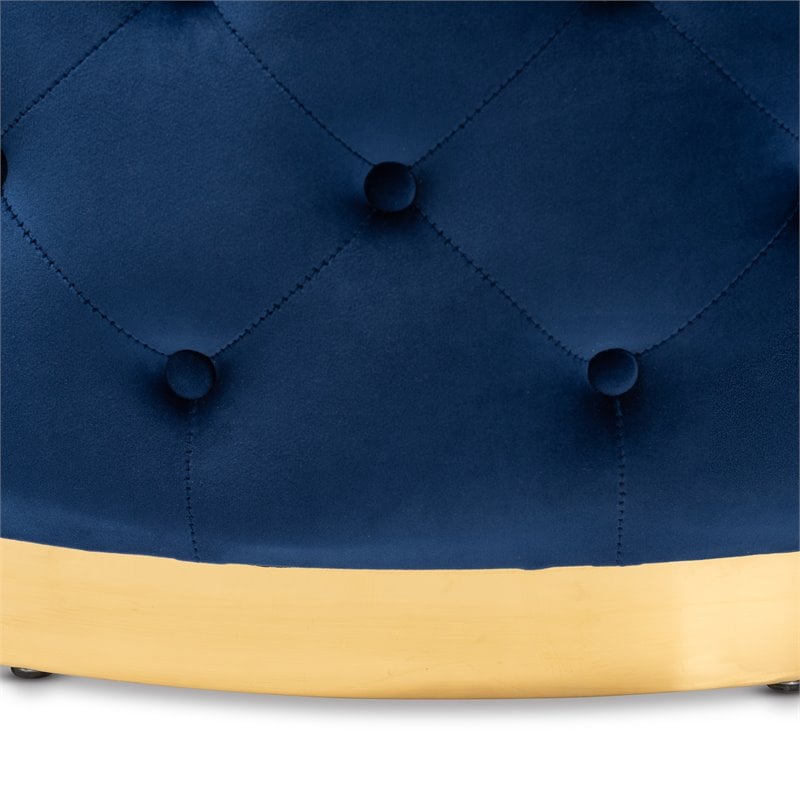 Bowery Hill Royal Blue Velvet Upholstered Gold Finished Cocktail Ottoman