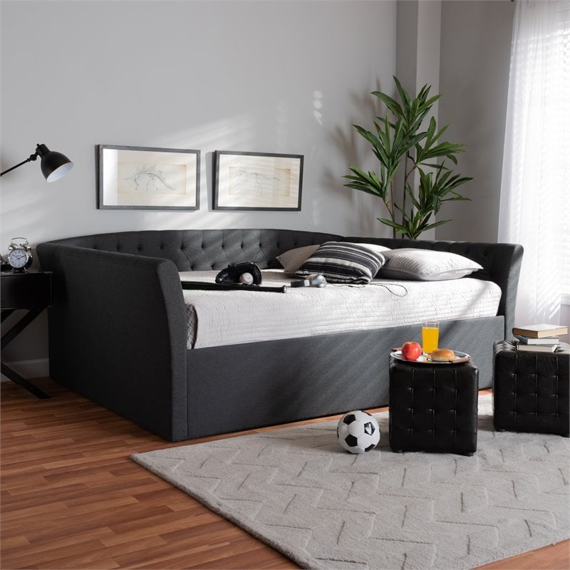 Bowery Hill Modern Fabric Upholstered Queen Size Daybed in Dark Gray