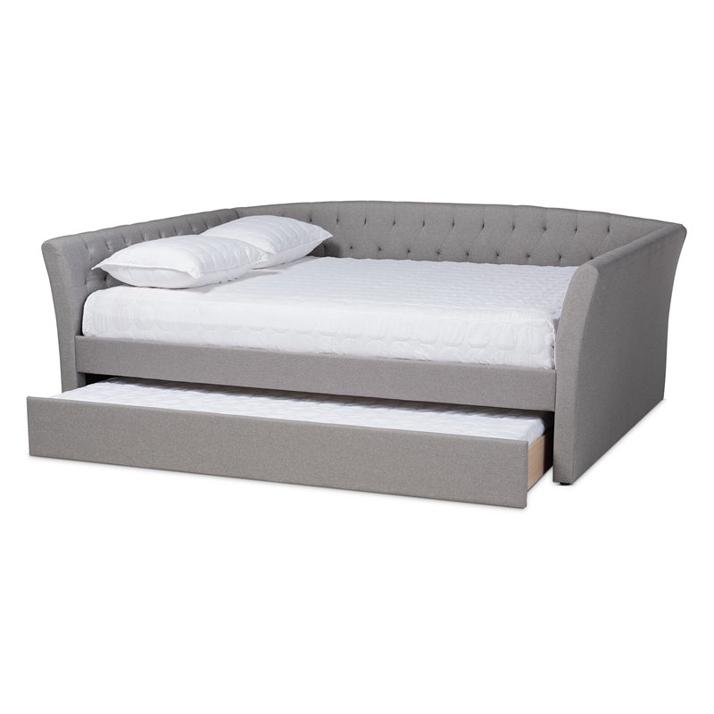 Bowery Hill Full Size Light Grey Upholstered Daybed with Trundle
