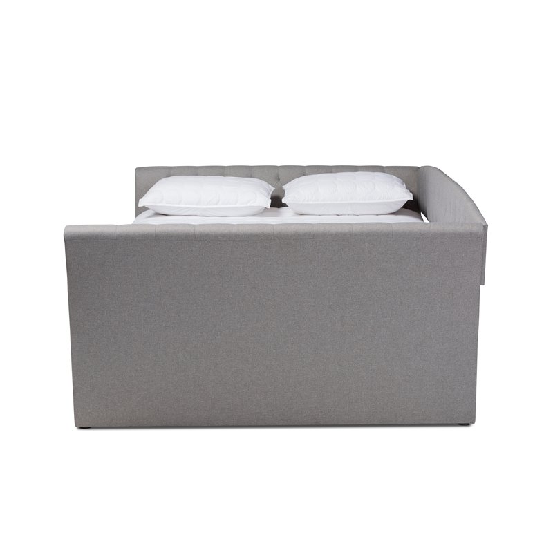 Bowery Hill Full Size Light Grey Upholstered Daybed with Trundle