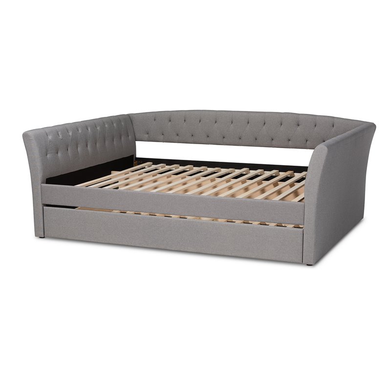 Bowery Hill Full Size Light Grey Upholstered Daybed with Trundle