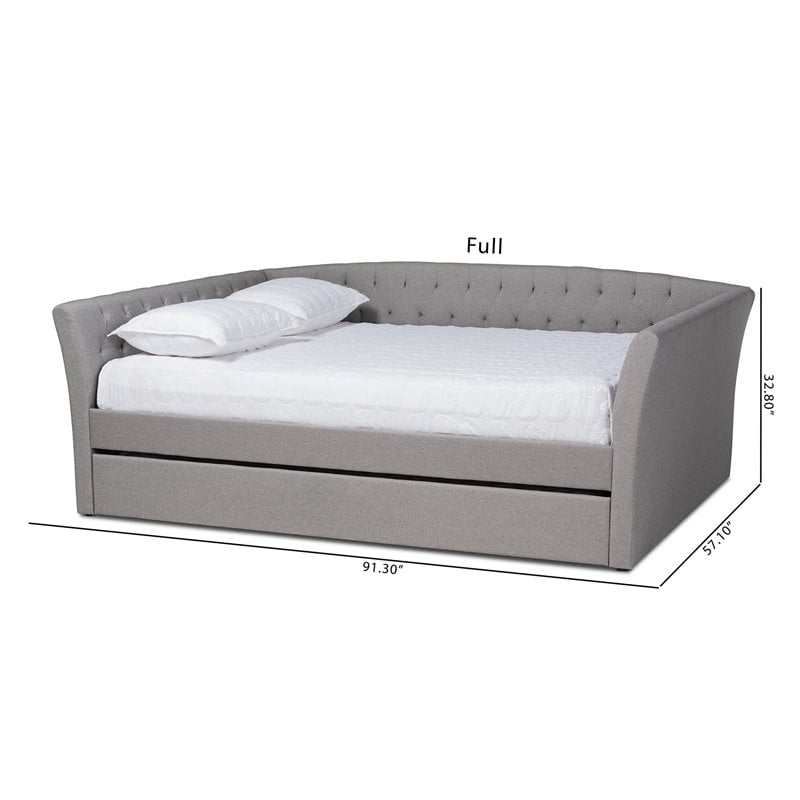 Bowery Hill Full Size Light Grey Upholstered Daybed with Trundle