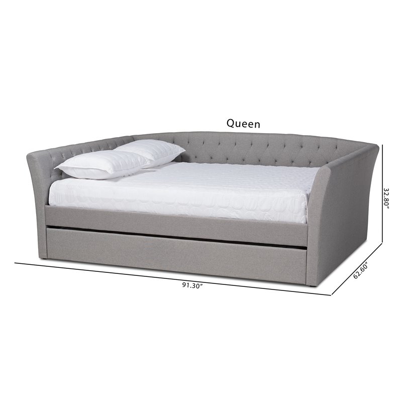 Bowery Hill Modern Fabric Upholstered Queen Daybed with Trundle in Light Gray