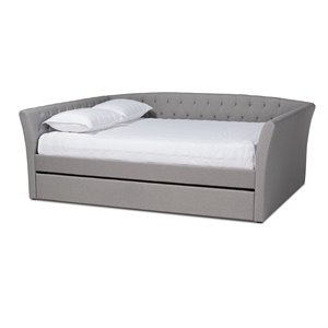 Bowery Hill Modern Fabric Upholstered Queen Daybed with Trundle in Light Gray