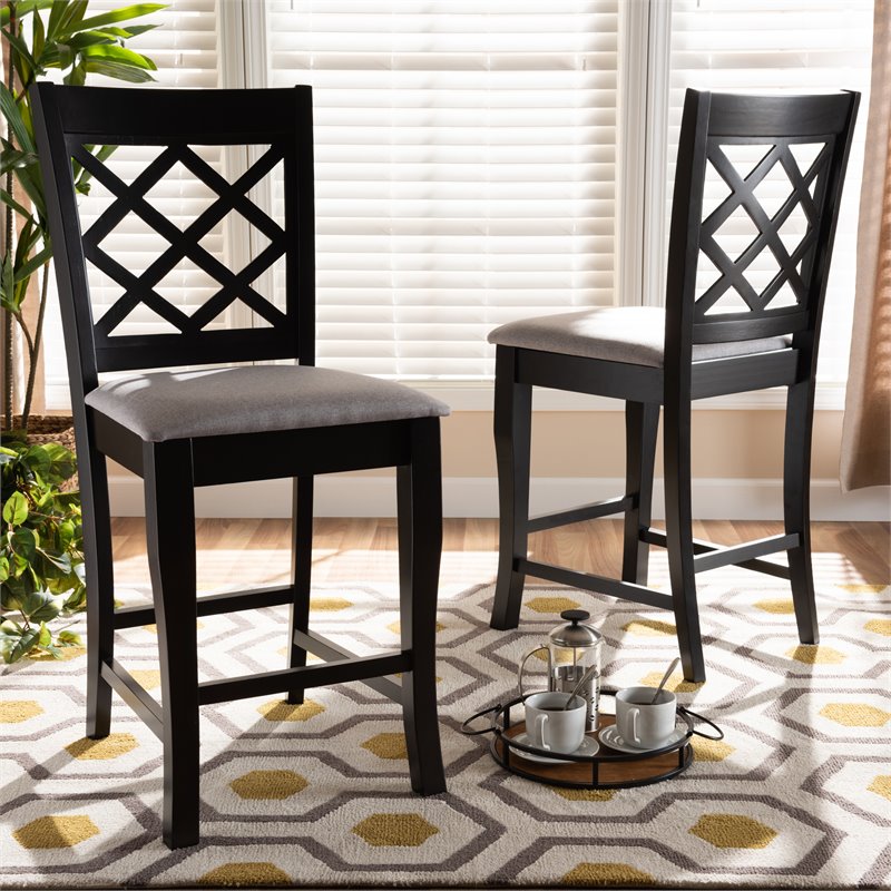 Bowery Hill Grey Upholstered Wood Counter Stools (Set of 2)
