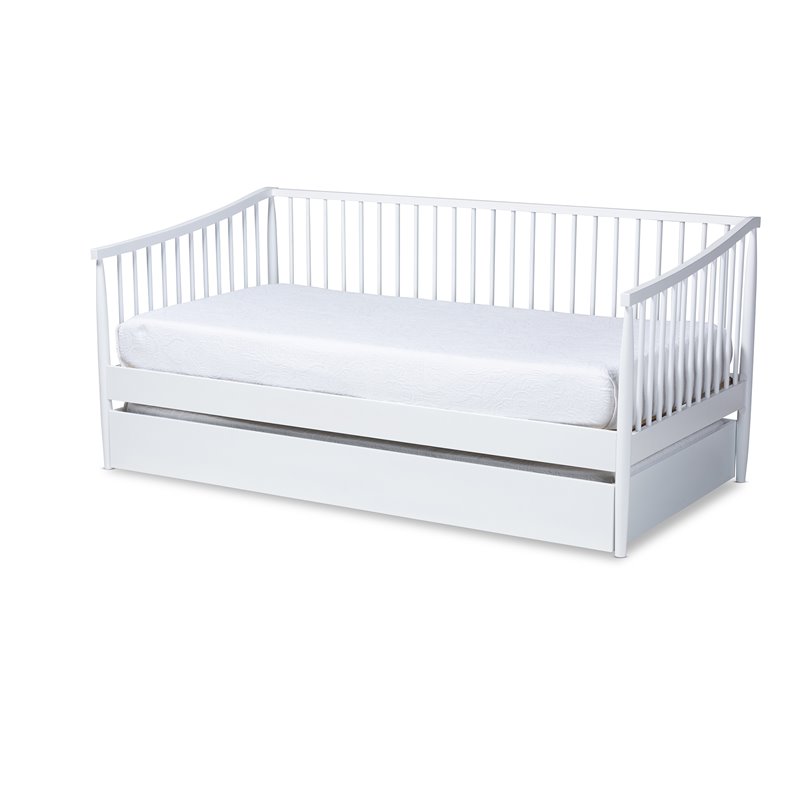 Bowery Hill White Wood Twin Size Spindle Daybed with Trundle | Cymax ...