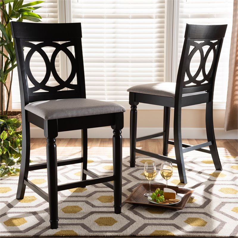 Bowery Hill Grey Upholstered Wood Counter Stools (Set of 2)