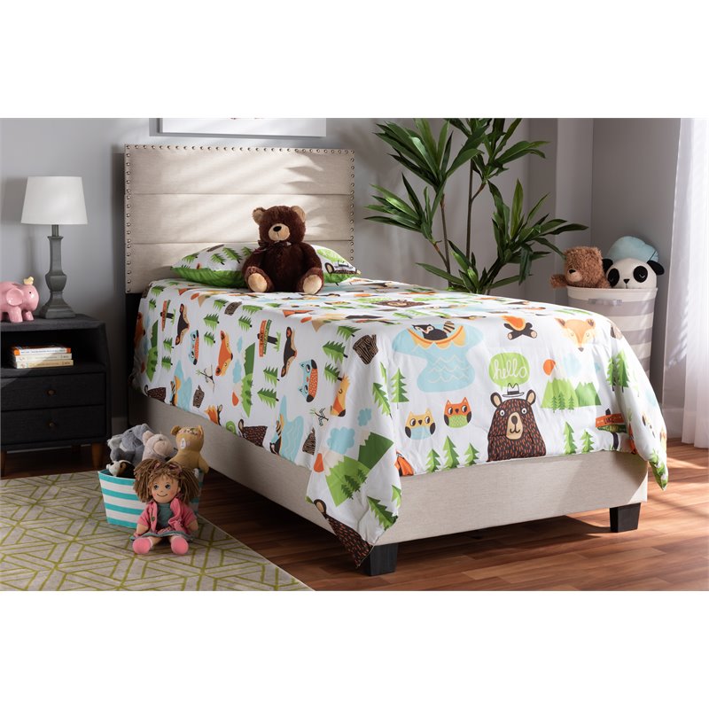 Bowery Hill Twin Size Beige Fabric Upholstered Bed