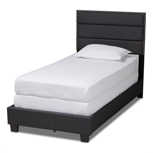 Bowery Hill Modern Fabric Upholstered Nail Head Trim Twin Size Bed in Dark Gray